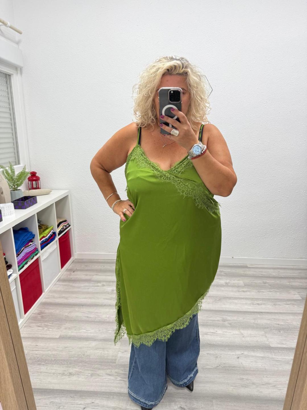Vestido lencero asimetrico verde