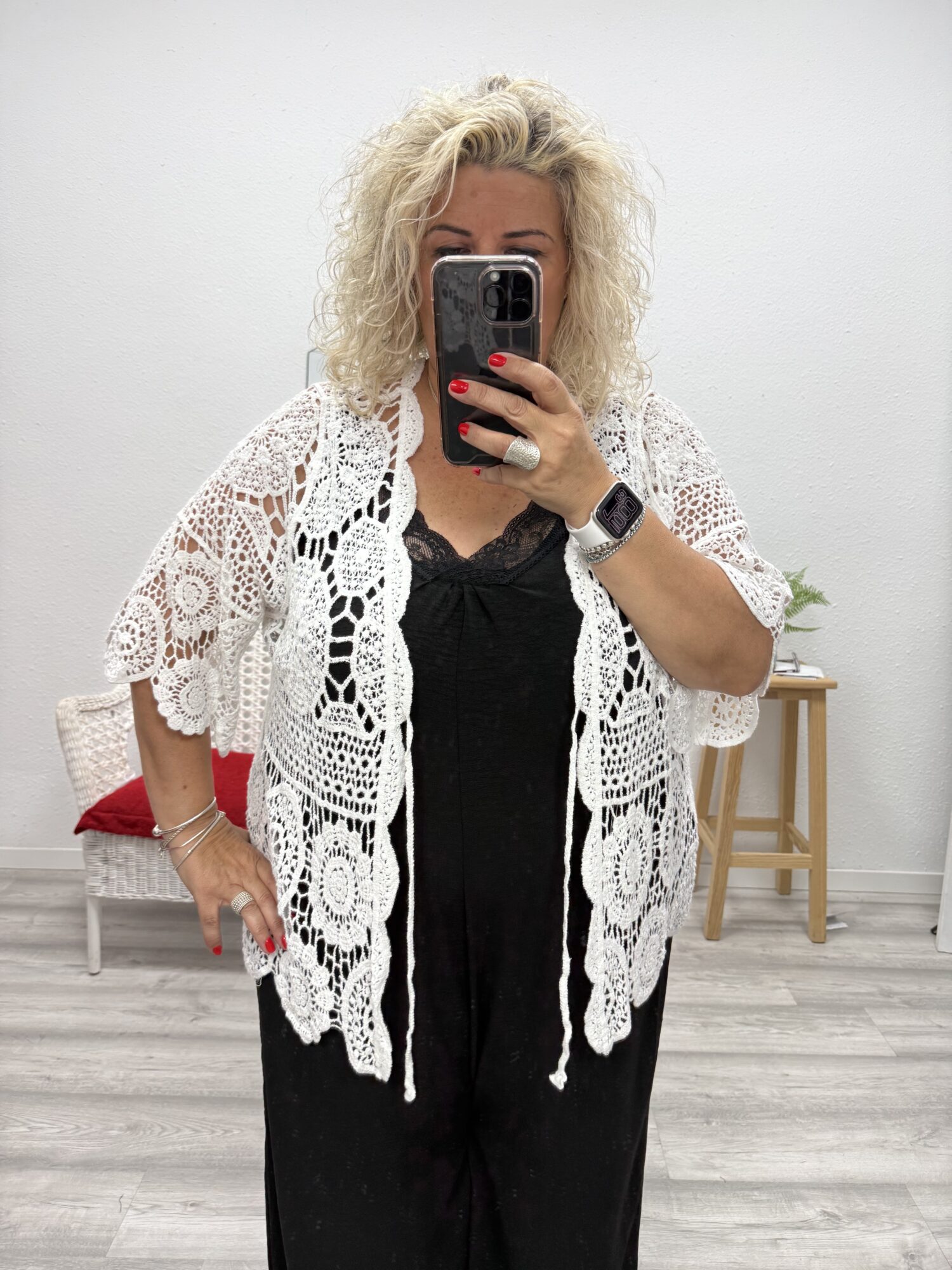 Chaqueta ganchillo cordón blanca
