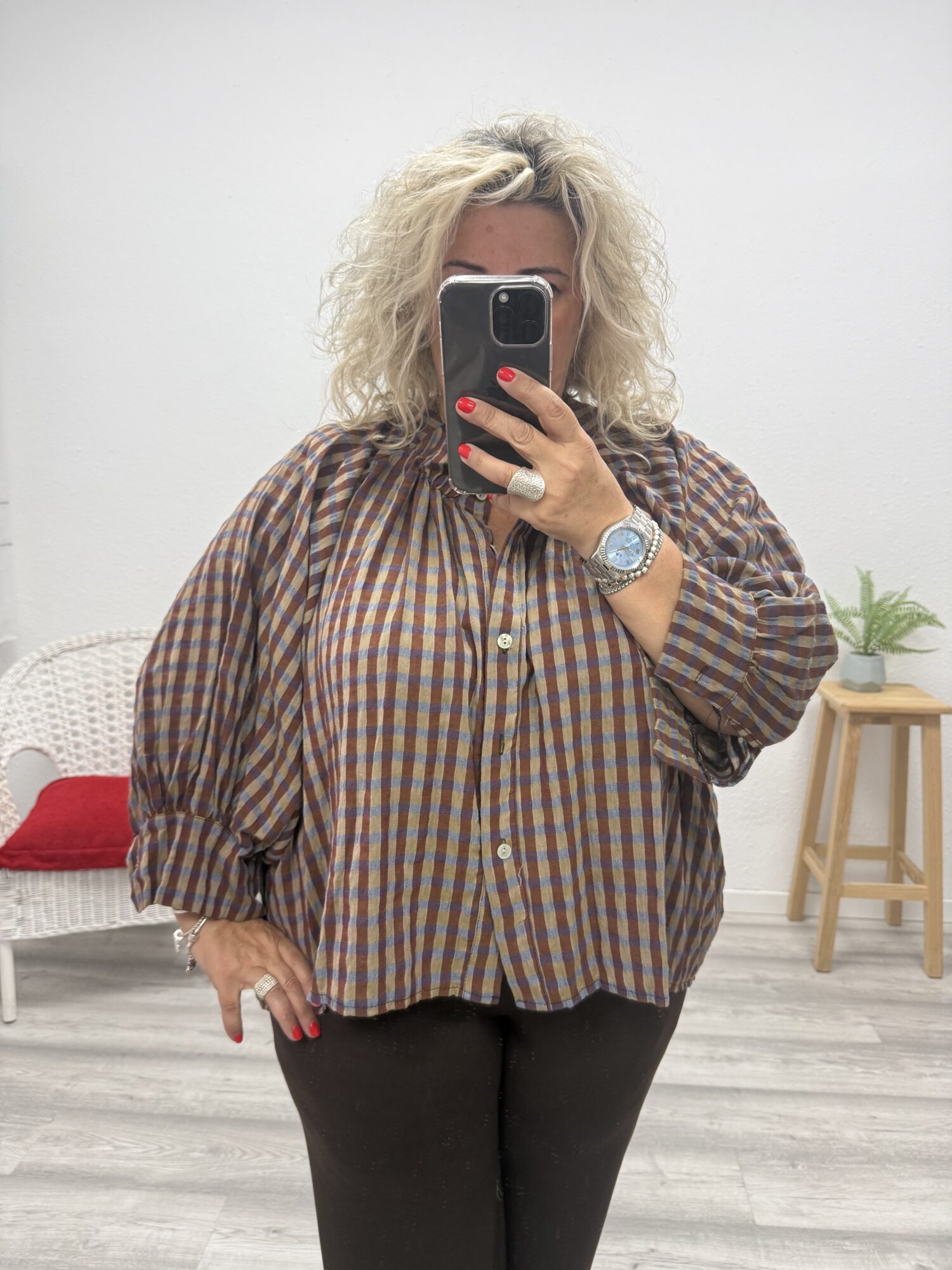 Blusa cuadros chocolate