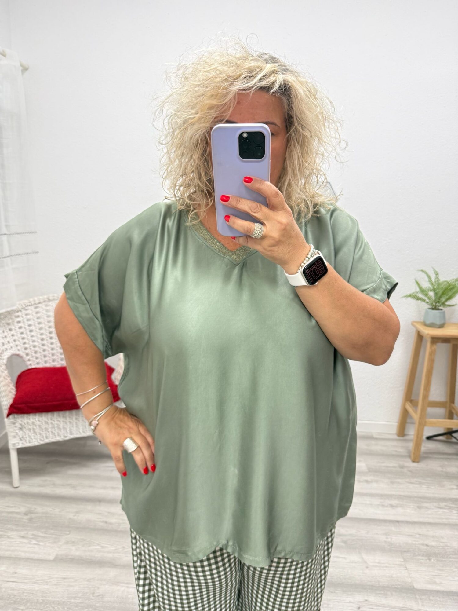 Blusa satén verde botella