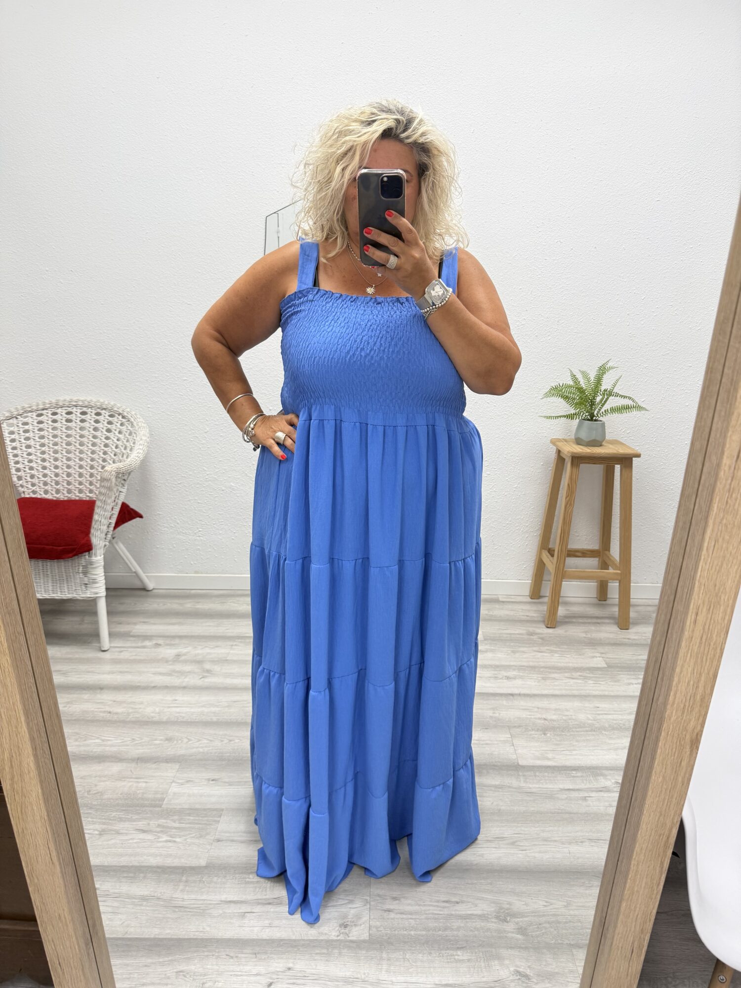 Vestido nido de abeja con tirantes azulón