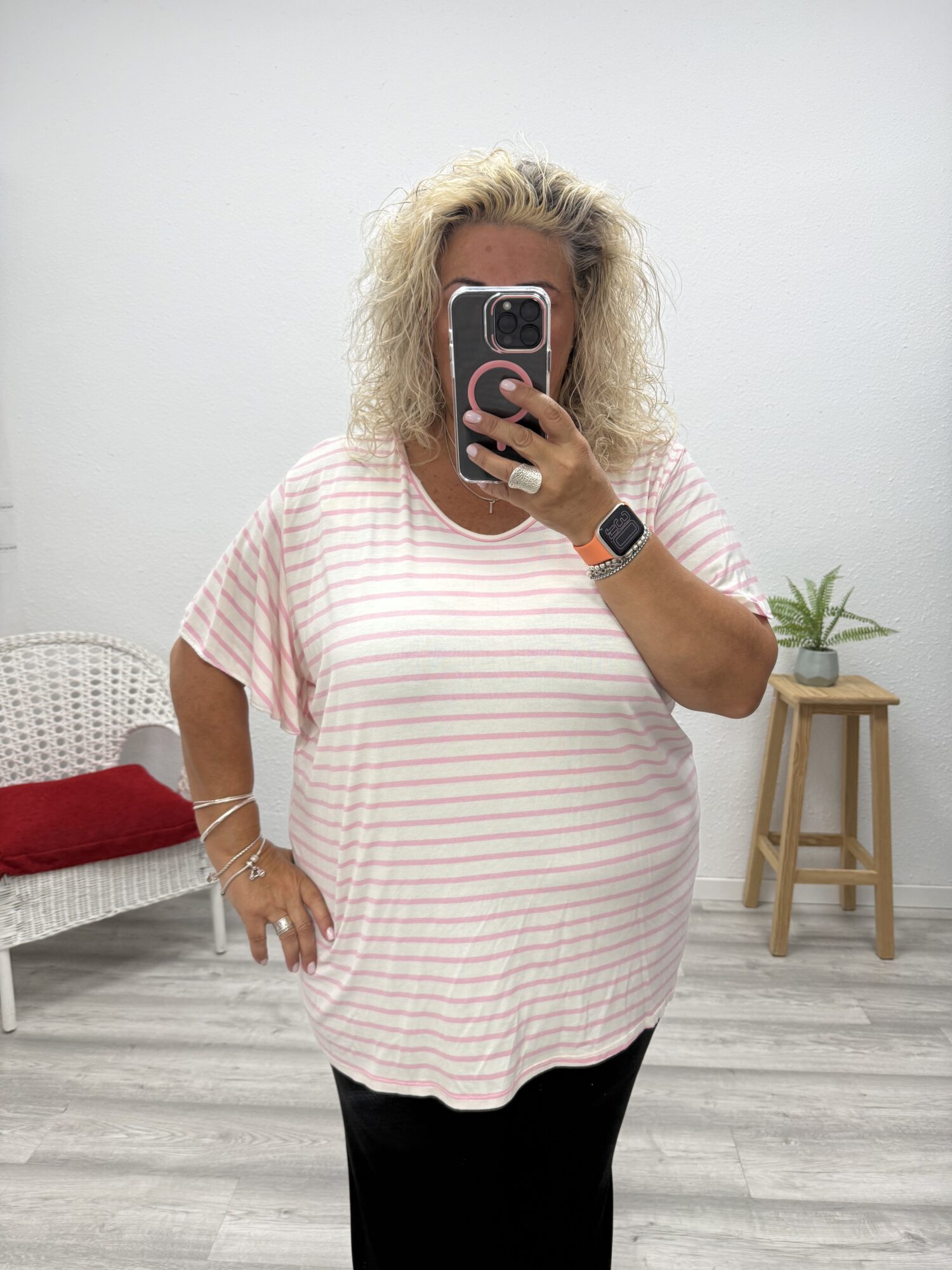 Camiseta rayas lazo espalda rosa