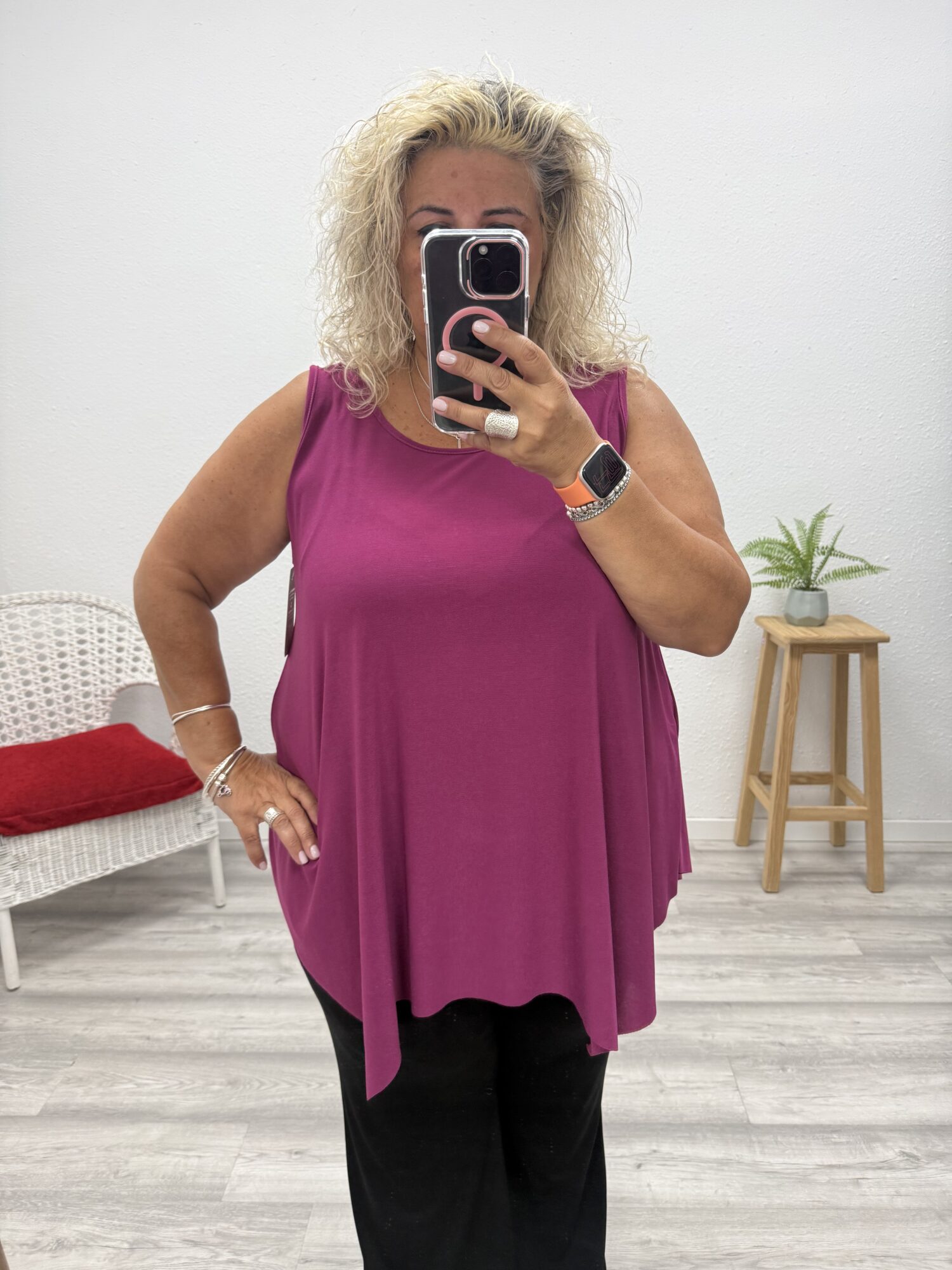 Camiseta punto frío asimétrica buganvilla