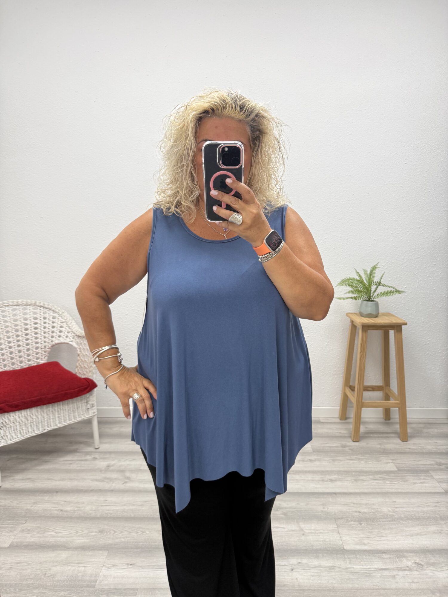 Camiseta punto frío asimétrica azul