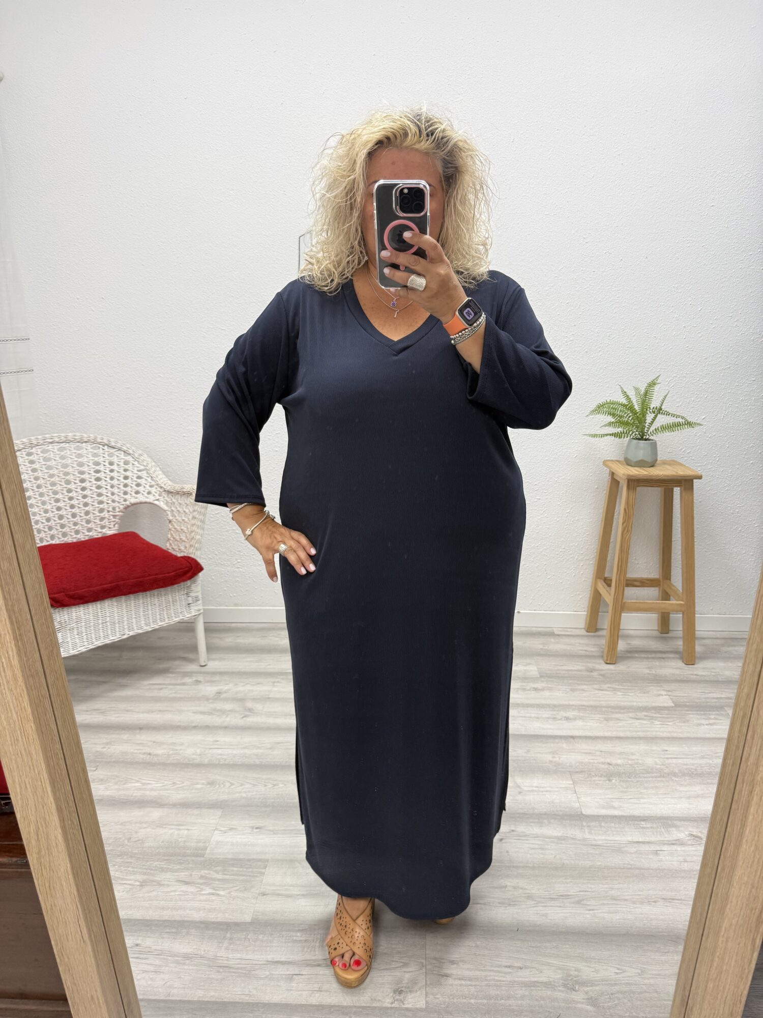Vestido canalé sin tachuelas azul marino